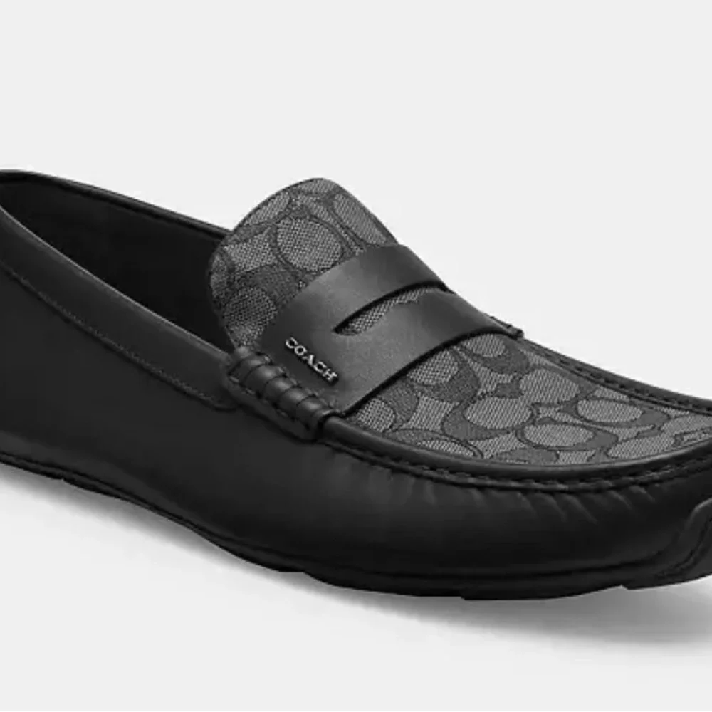 Coach Men's Liam Driver Black Signature Loafers with Monogram Fabric - Picture 2 of 7